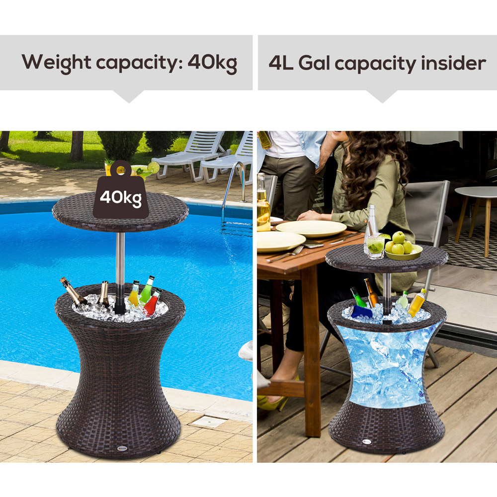 Outsunny Brown Rattan Beer Cooler Ice Bucket Table