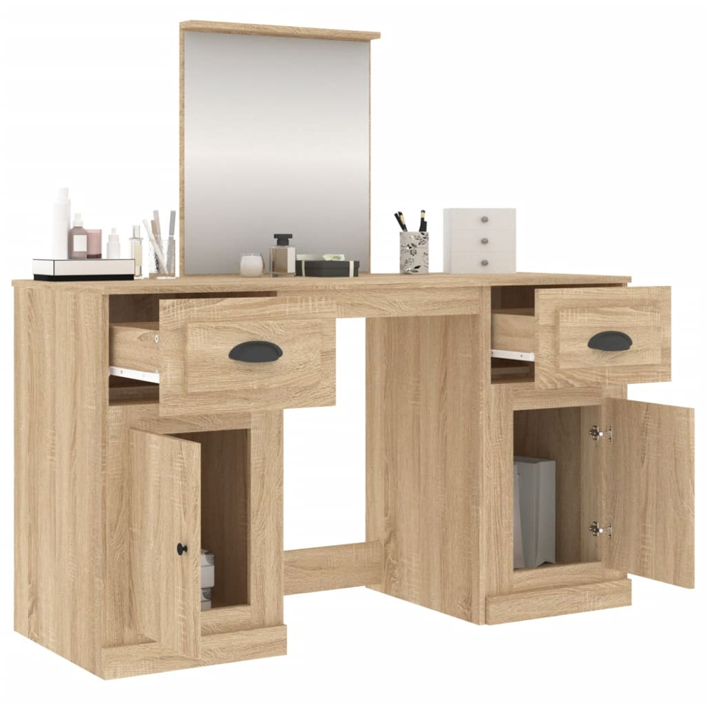 vidaXL 2 Door 2 Drawer Sonoma Oak Wooden Dressing Table with Mirror Image 5