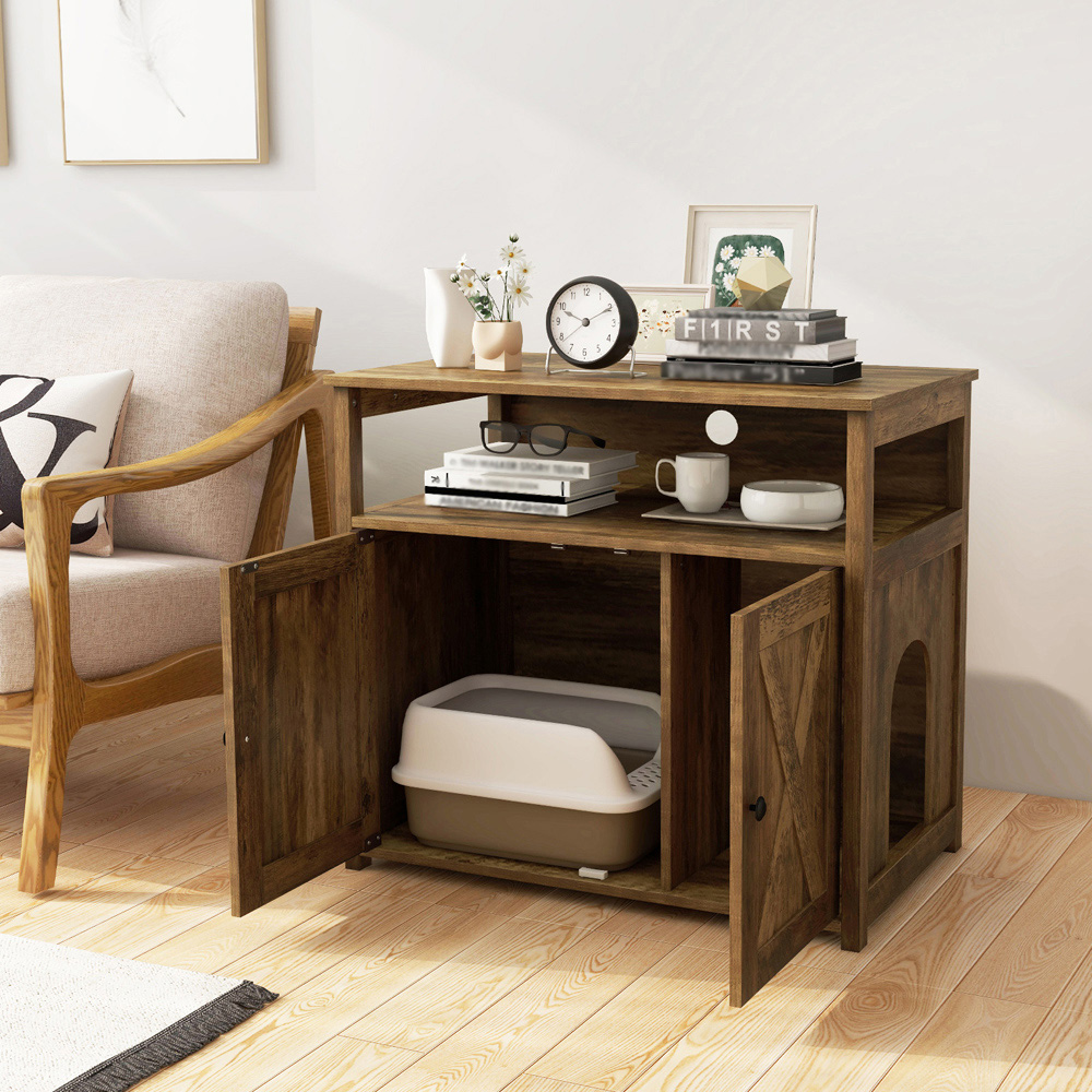 Costway Oak Cat Litter Box with Side Entrance Image 3