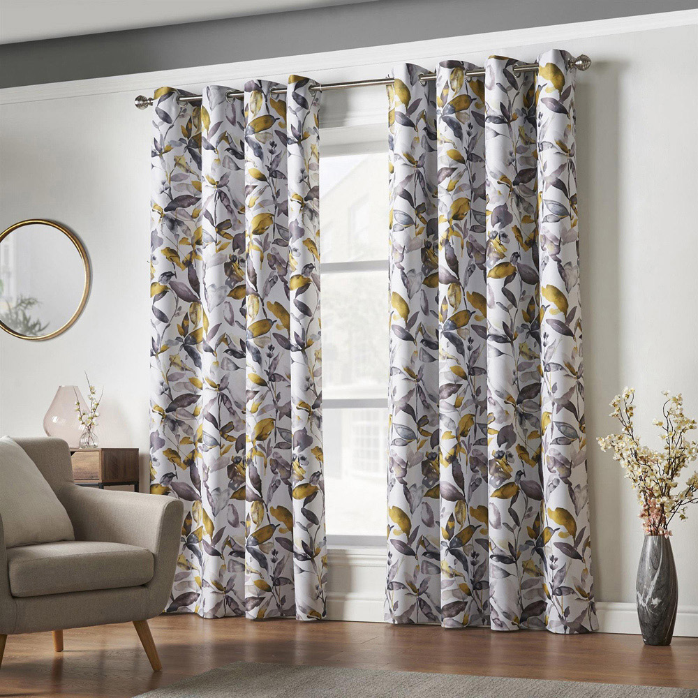 Alan Symonds Ochre Watercolour Blackout Ring Top Eyelet Curtains 229 x 229cm Image 2