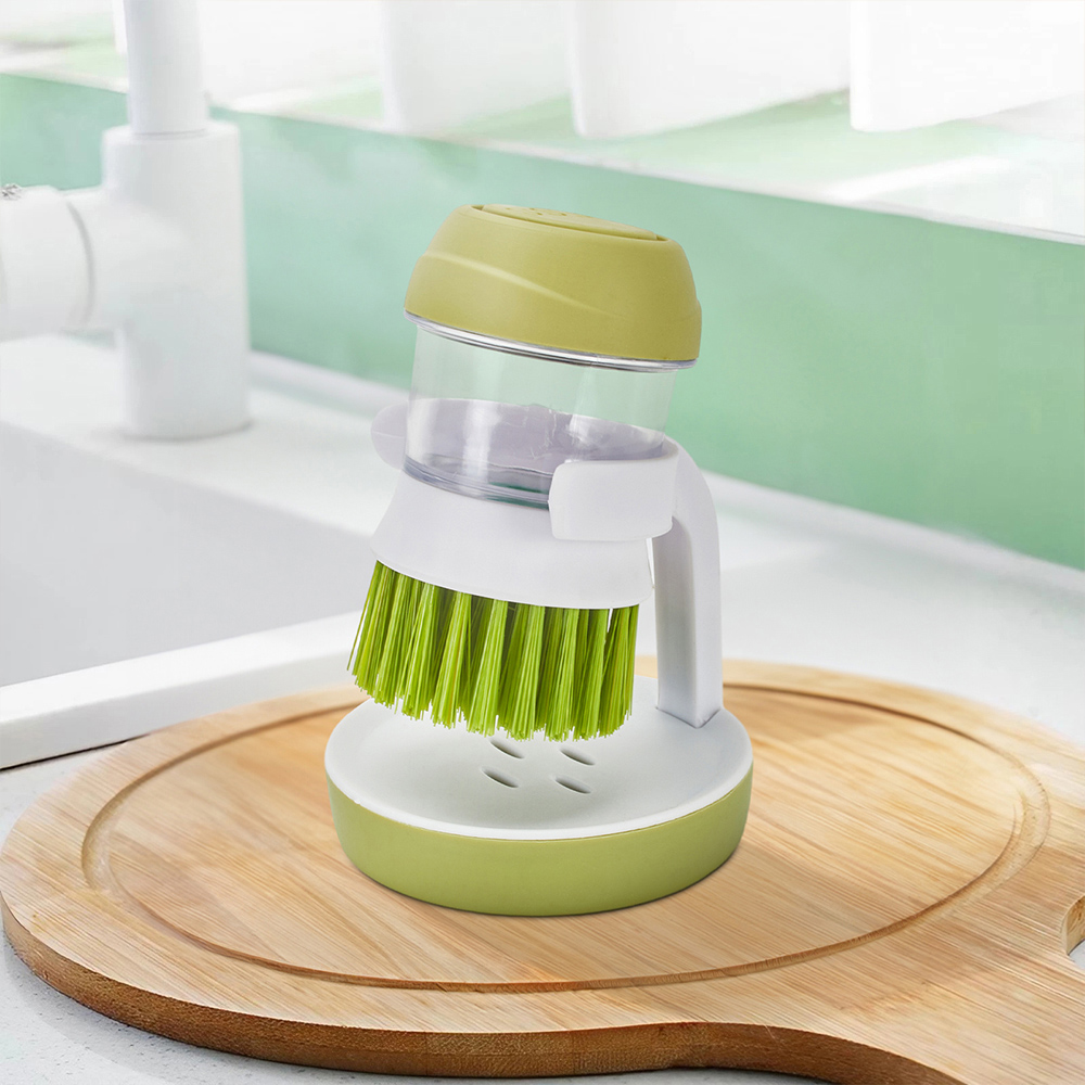 Living and Home Green Dish Pot Brush with Soap Dispenser Image 7