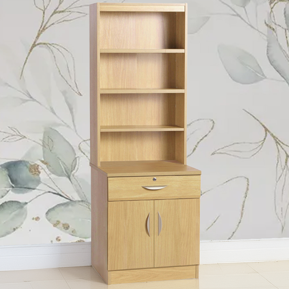 R White Cabinets 2 Door Single Drawer 4 Shelf Brown Cupboard with Hutch Image 1