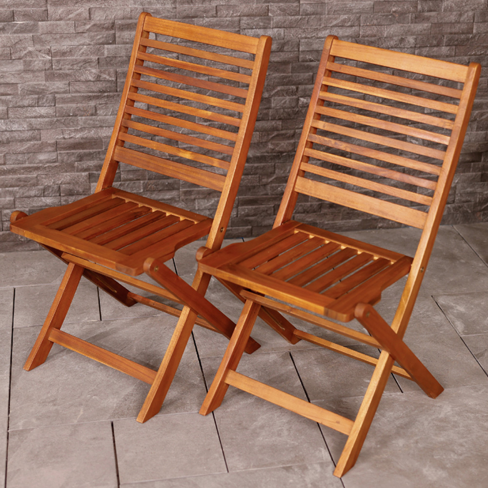 Charles Bentley Set of 2 Acacia Wood Foldable Patio Chair Image 1