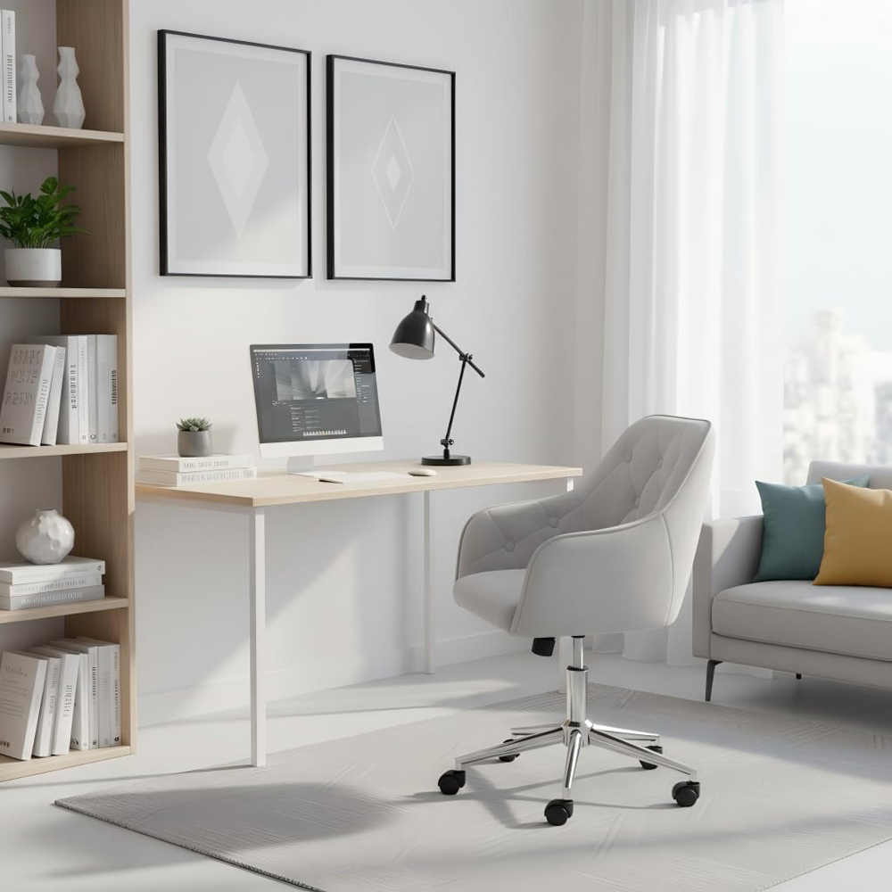 Alivio Grey Velvet Height Adjustable Swivel Tufted Office Chair with Wheels Image 6