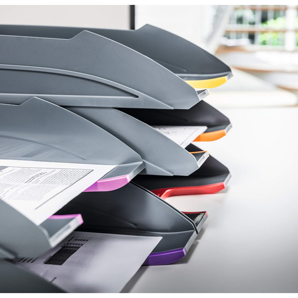 Durable VARICOLOR ECO A4 Grey Stackable Letter Tray Desk Organiser 5 Pack Image 5