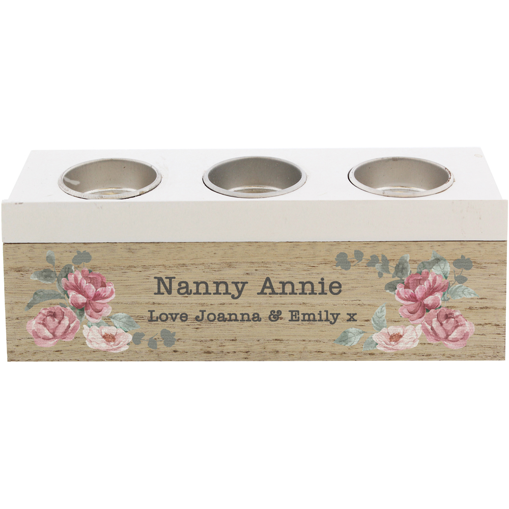 Personalised Memento Personalised Floral Watercolour Triple Tealight Box Image 1