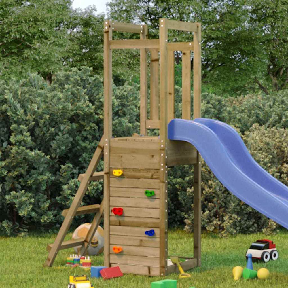 Walplus Kids Impregnated Pine Wood Outdoor Tower Playset with Ladder and Rockwall Image 2
