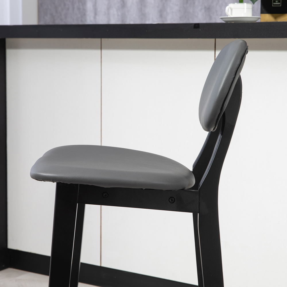 HOMCOM Dark Grey PU Leather Cover Bar Stool Set of 2 Image 3