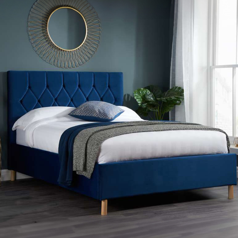 Loxley Double Blue Fabric Ottoman Bed Image 1