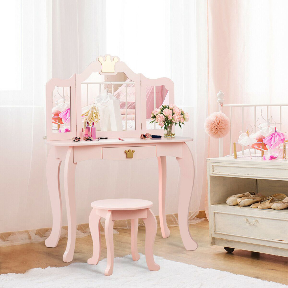 Costway Kids Dressing Table with Stool Image 5