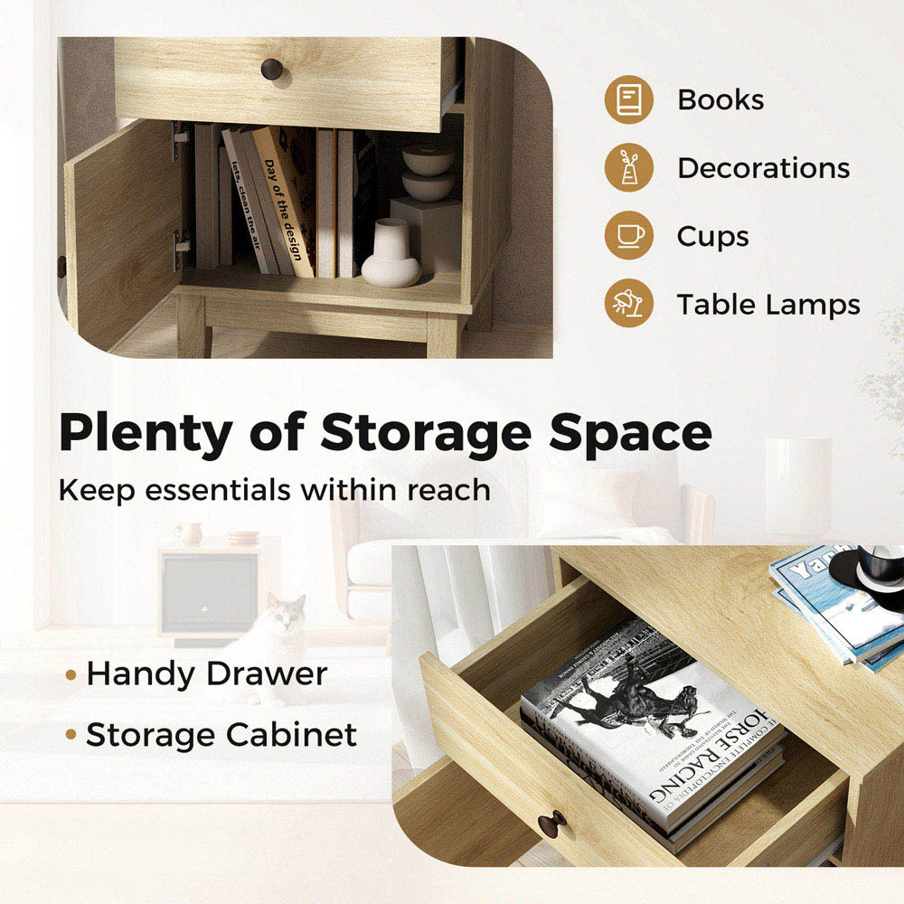 Costway Single Door Single Drawer Natural Rattan Nightstand Image 4