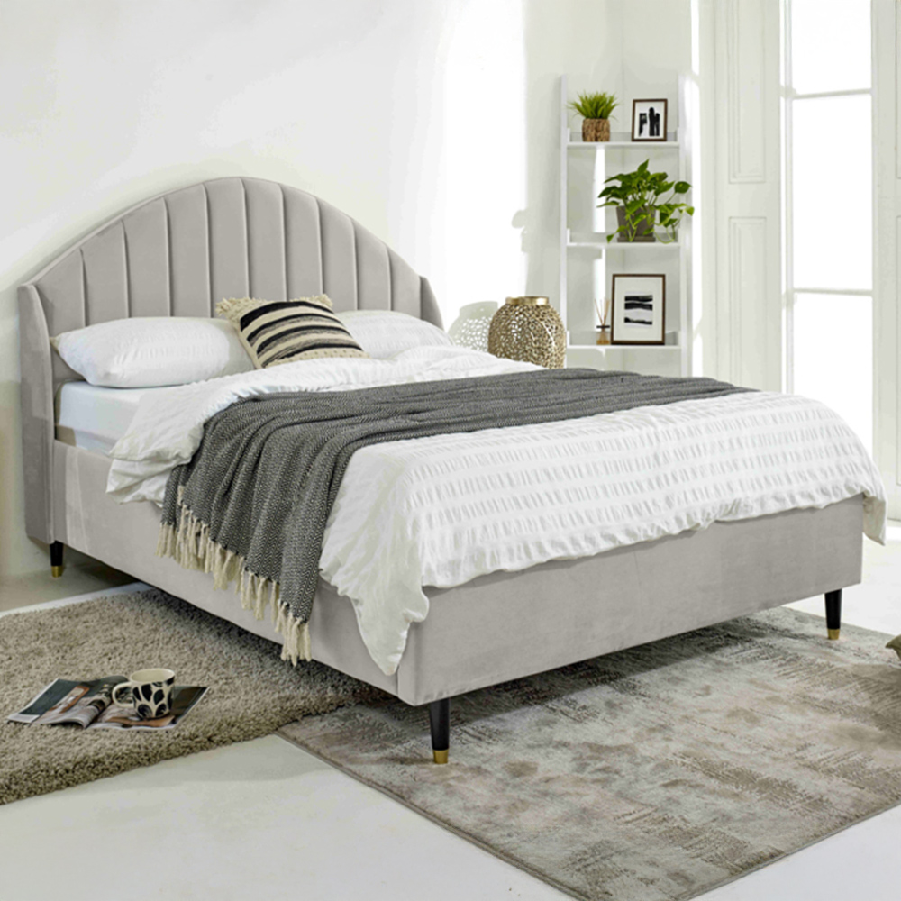 Eleganza Elysium Super King Size Silver Plush Velvet Bed Frame with Curved Winged Headboard Image 1