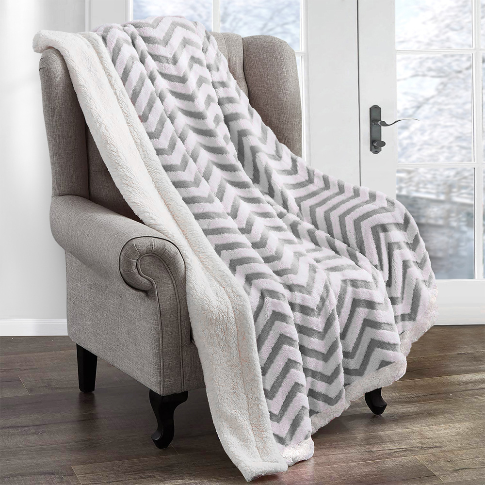 Velosso Grey Chevron Sherpa Throw 100 x 150cm Image 2