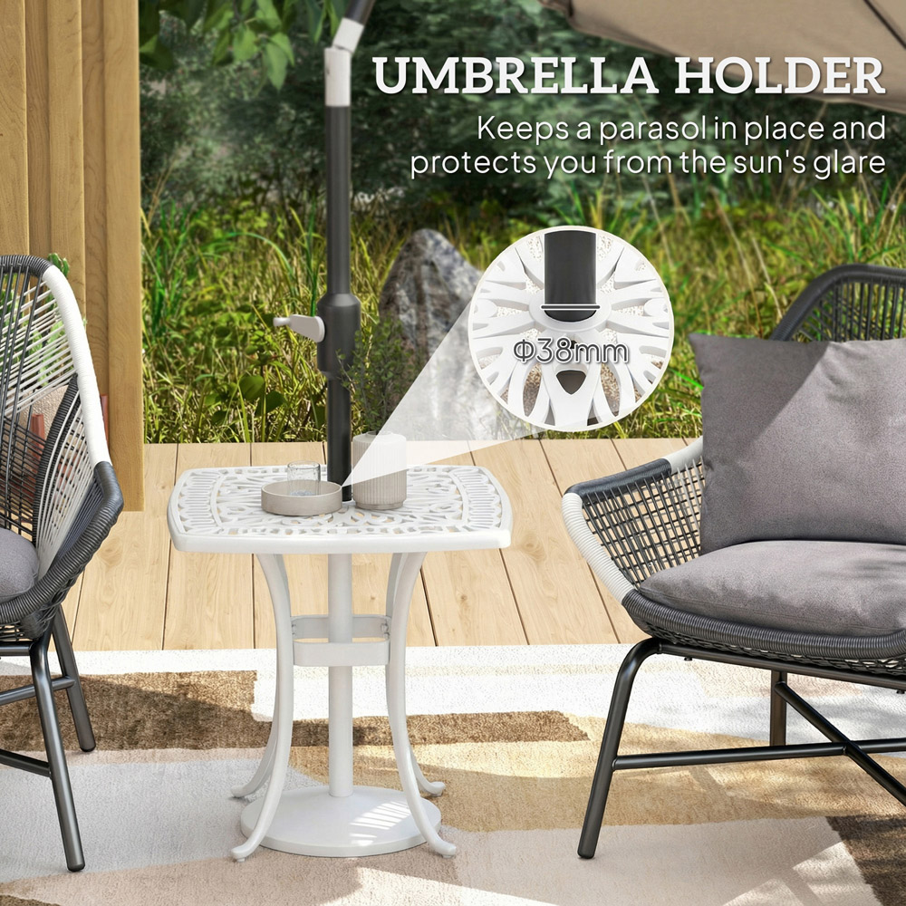 Outsunny White Aluminium Garden Side Table with Umbrella Hole Image 6