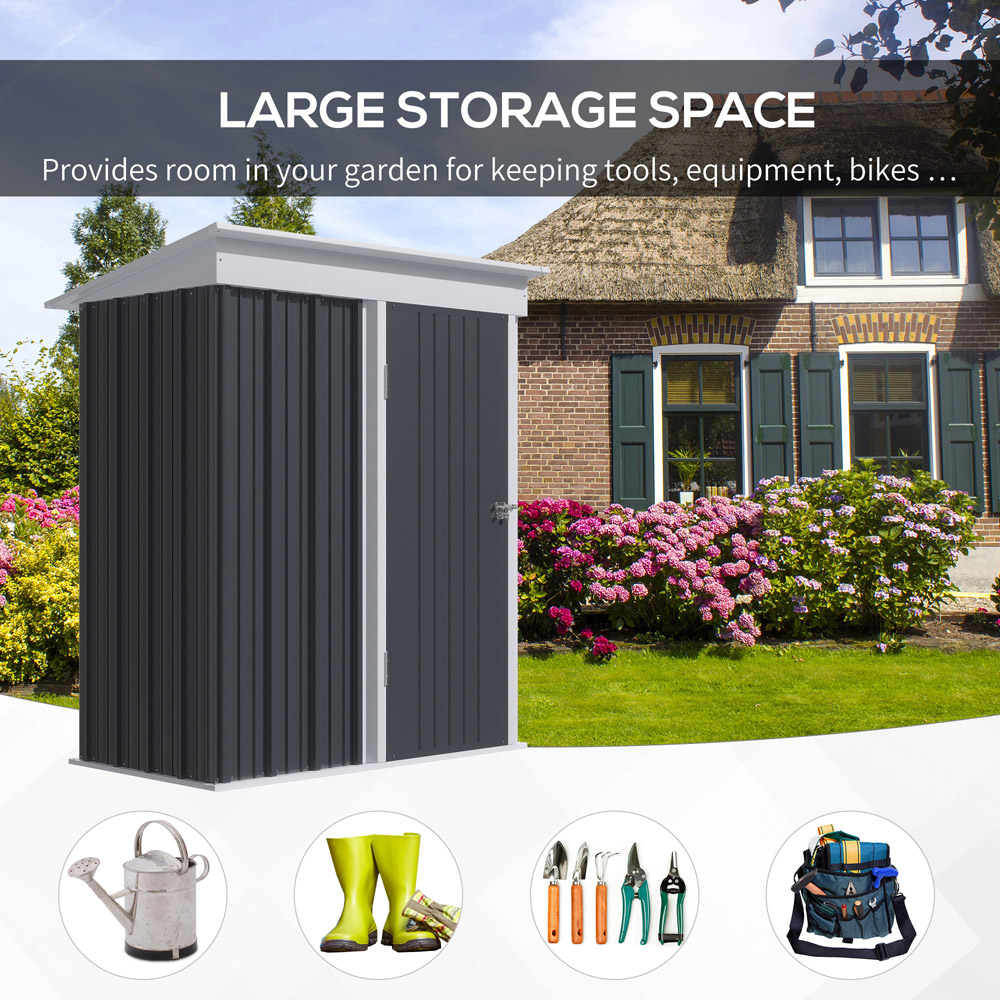 Outsunny 5 x 6ft Dark Grey Adjustable Shelf Garden Storage Shed Image 5