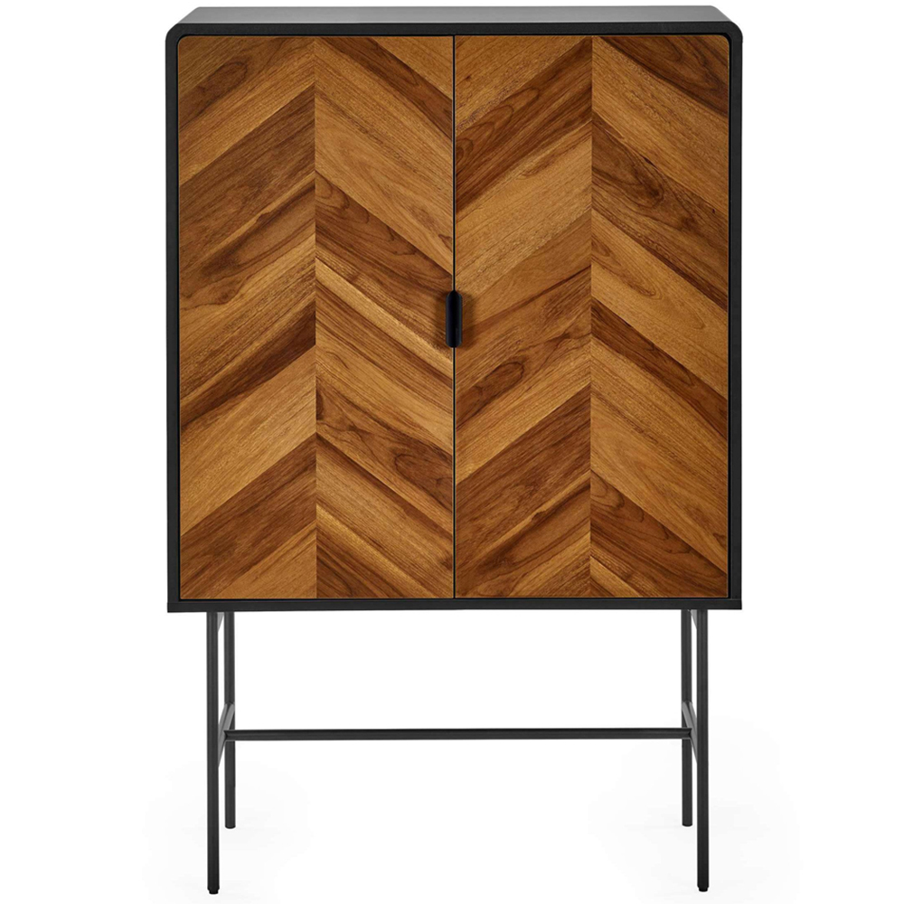 Julian Bowen Alvin 2 Door Black and Chevron Natural Wood Effect Storage Cabinet Image 3