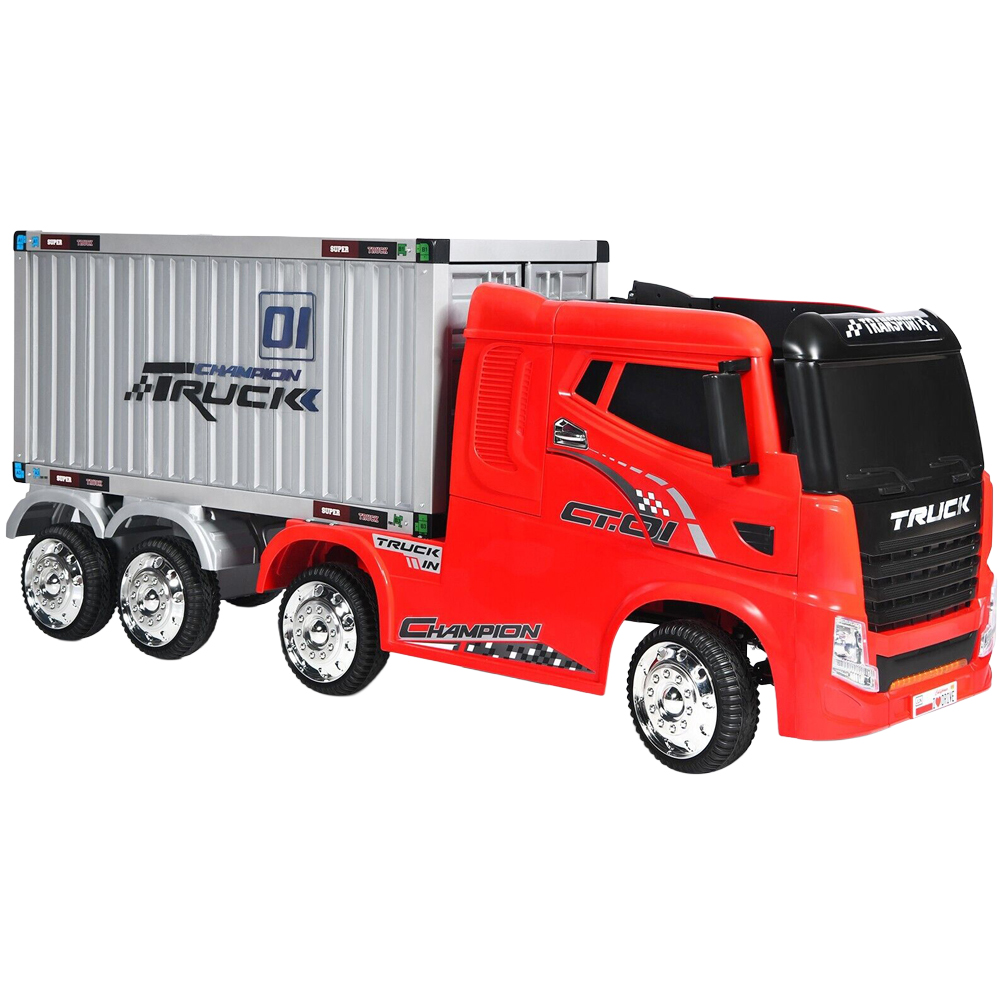Costway Kids Red Ride On Semi Truck with Container 12V Image 1