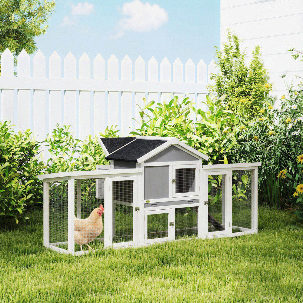 PawHut Wooden Chicken Coop with Nesting Box Run Image 3