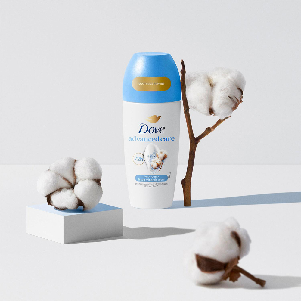Dove Advanced Care Fresh Cotton and Sea Minerals Antiperspirant Roll On 50ml 6 Pack Image 5