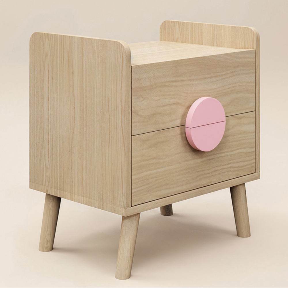 Flair Noah 2 Drawer Oak and Pink Bedside Table Image 2