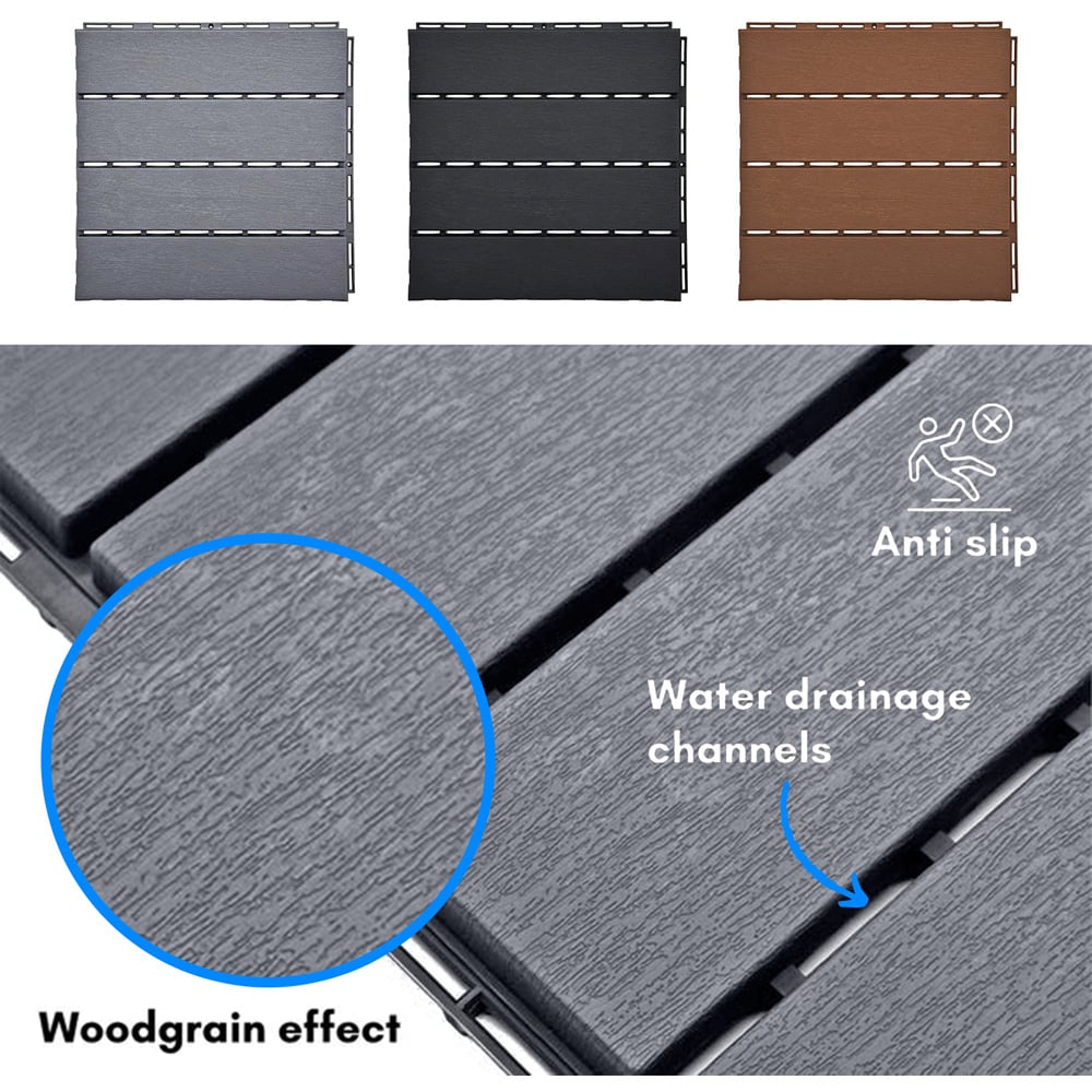 Oseasons Polydeck Grey Woodgrain Effect Decking Tiles 30 x 30cm 12 Pack Image 4