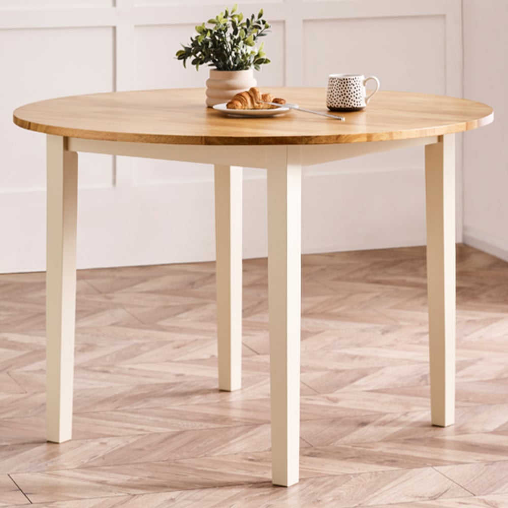 Furniturebox Salisbury 4 Seater Solid Wood Round Dining Table Oak and Cream Image 1