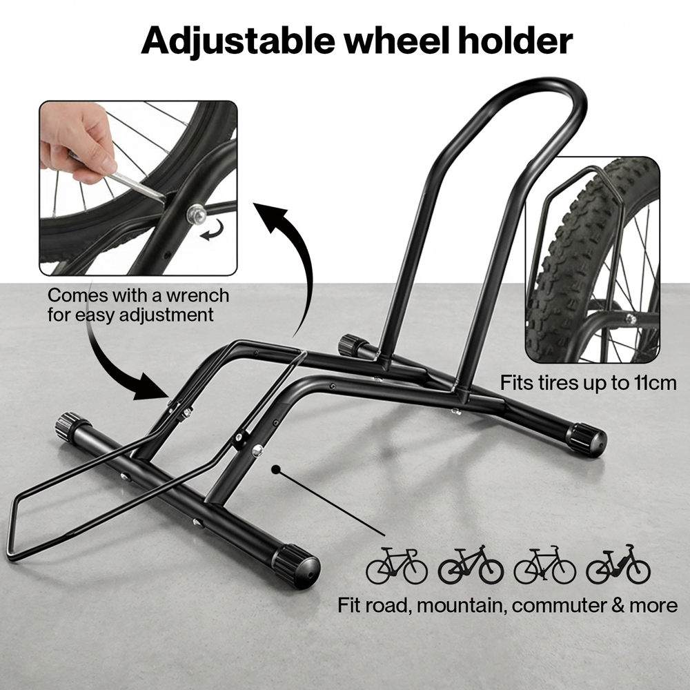 Monvelo Black Carbon Steel Adjustable Indoor Floor Bike Rack Image 6