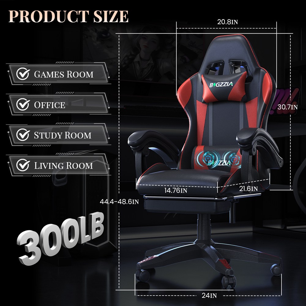 Rattrix Red Reclining Gaming Chair with Massage Lumbar Cushion and Footrest Image 9