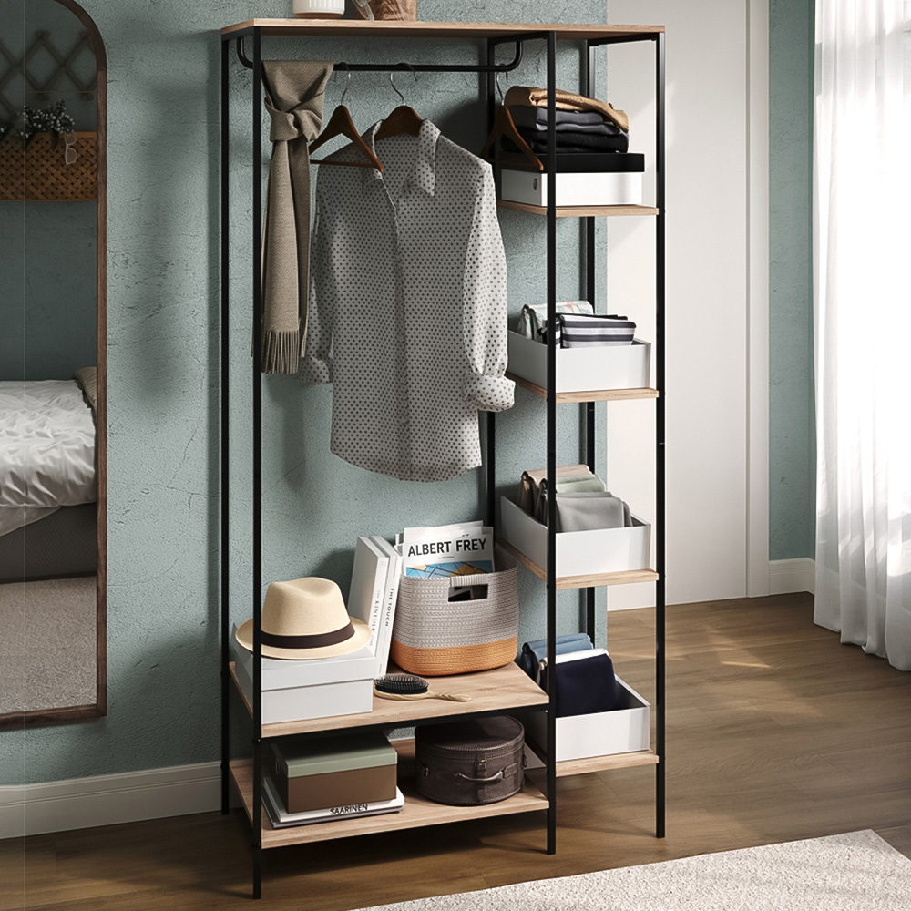 Core Products Kelly 5 Shelf Oak Effect Open Wardrobe Image 1