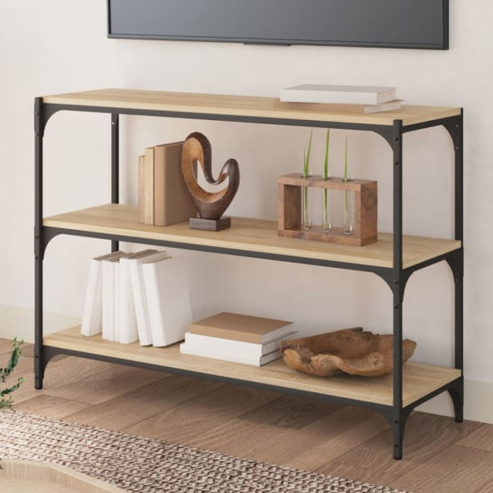 vidaXL 3 Shelf Sonoma Oak Processed Wood and Steel Bookcase Image 1