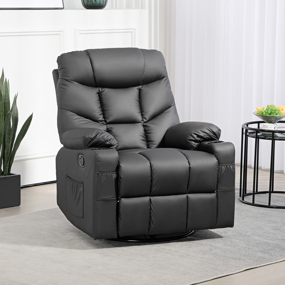 Portland Black Manual Recliner Chair with Cup Holder Image 4