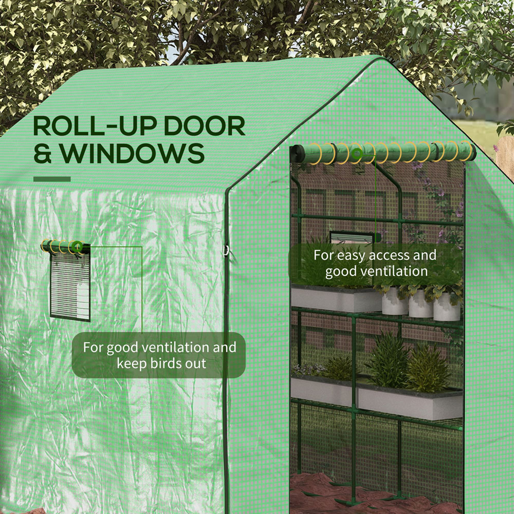 Outsunny Green Plastic 4.5 x 7ft Walk In Greenhouse Image 6