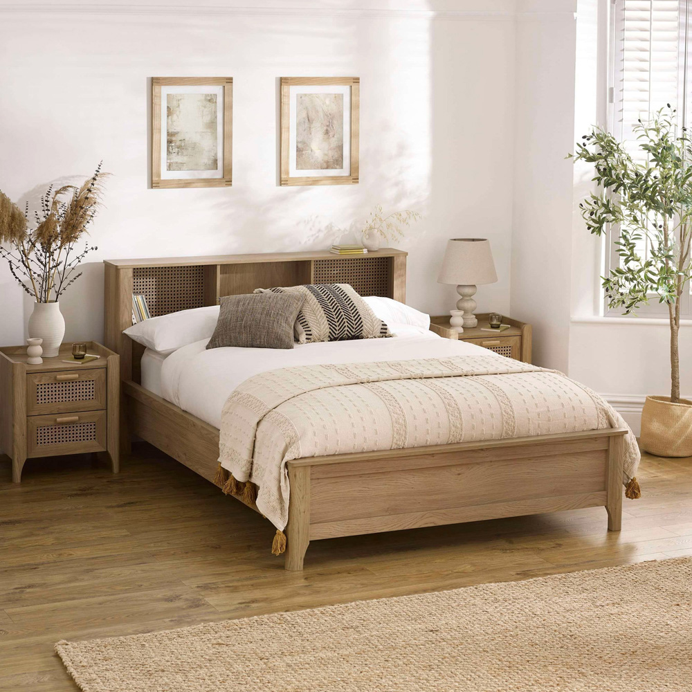 Julian Bowen Sydney Double Oak Effect Rattan Print Bookcase Bed Frame Image 8