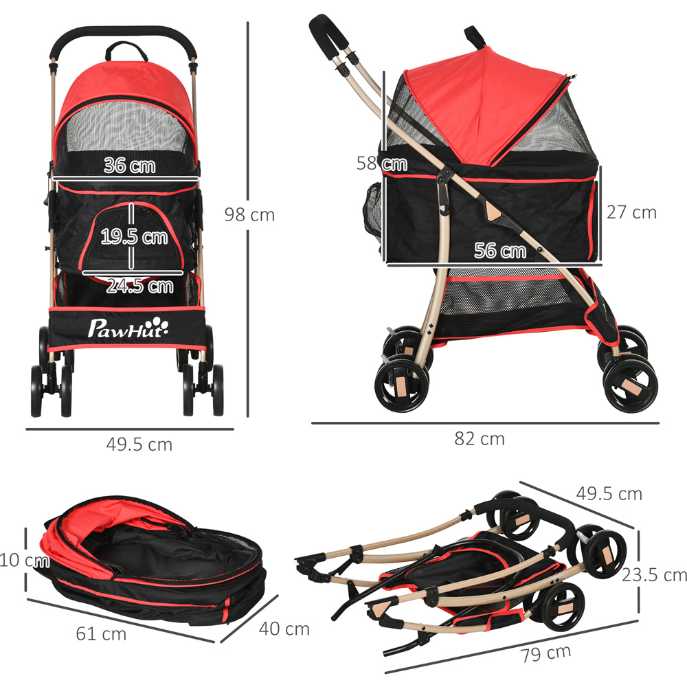 PawHut 3 in 1 Red Pet Stroller Image 7