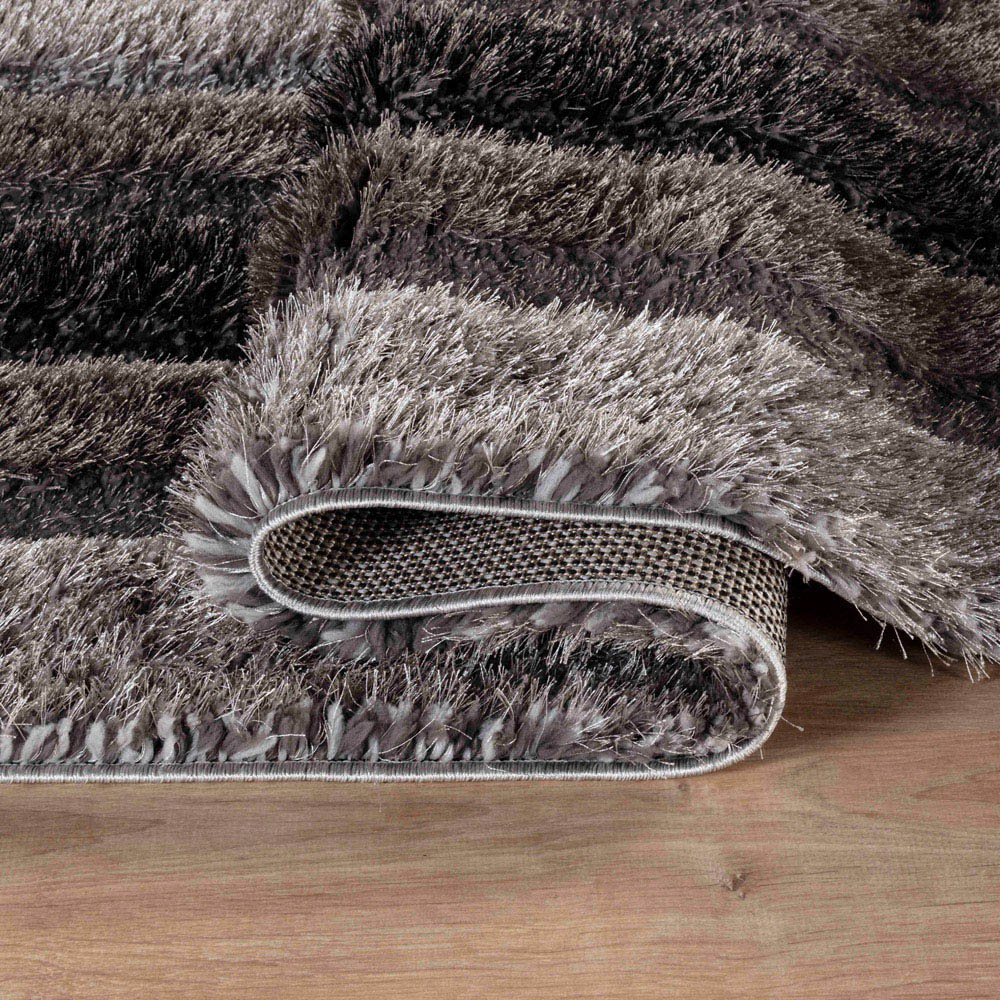 Desire Rug Modern Grey Bordered Shimmer Soft Shaggy Area Rug 60 x 220cm Image 3