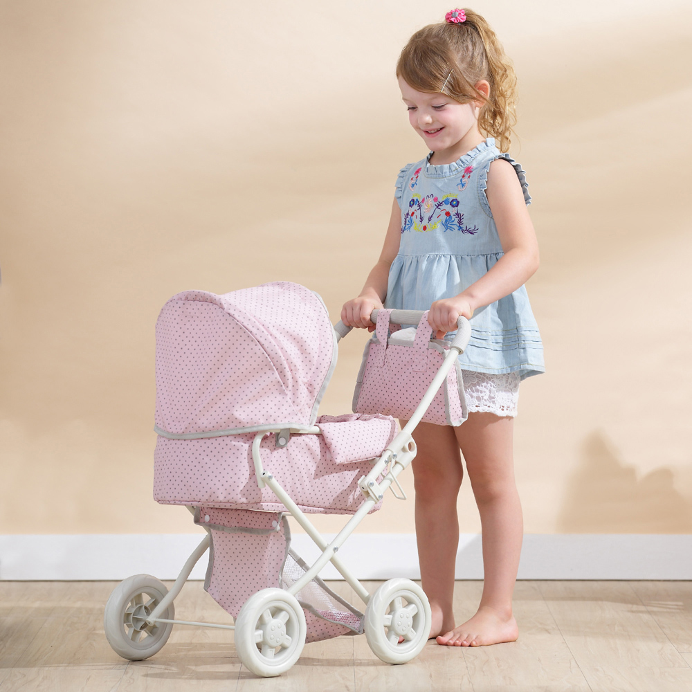 Teamson Kids Olivia's Little World Pink and Grey Polka Dots Princess Baby Doll Stroller Image 5