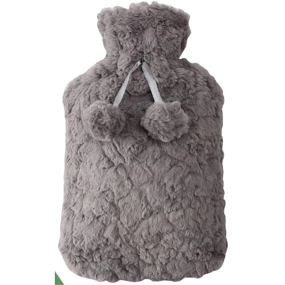 Marco Paul Grey Faux Fur Cover Hot Water Bottle 2L Image 2