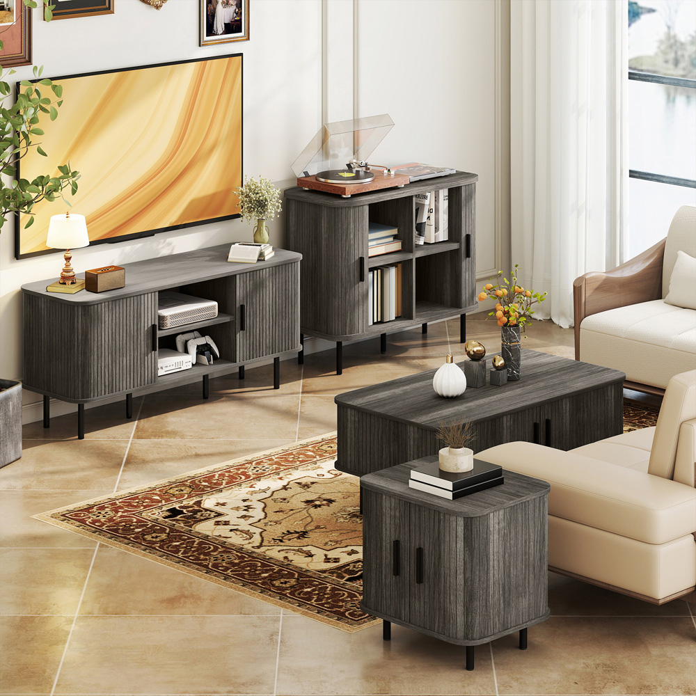 HOMCOM 2 Door 2 Shelf Grey TV Unit Image 4