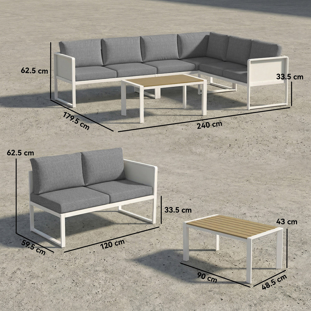 Outsunny 6 Seater White Metal Garden Corner Sofa Set Image 9