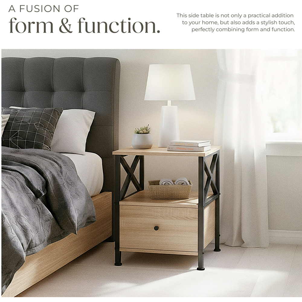 tectake Falkirk Single Drawer 2 Shelf Light Sonoma Oak Bedside Table Image 6