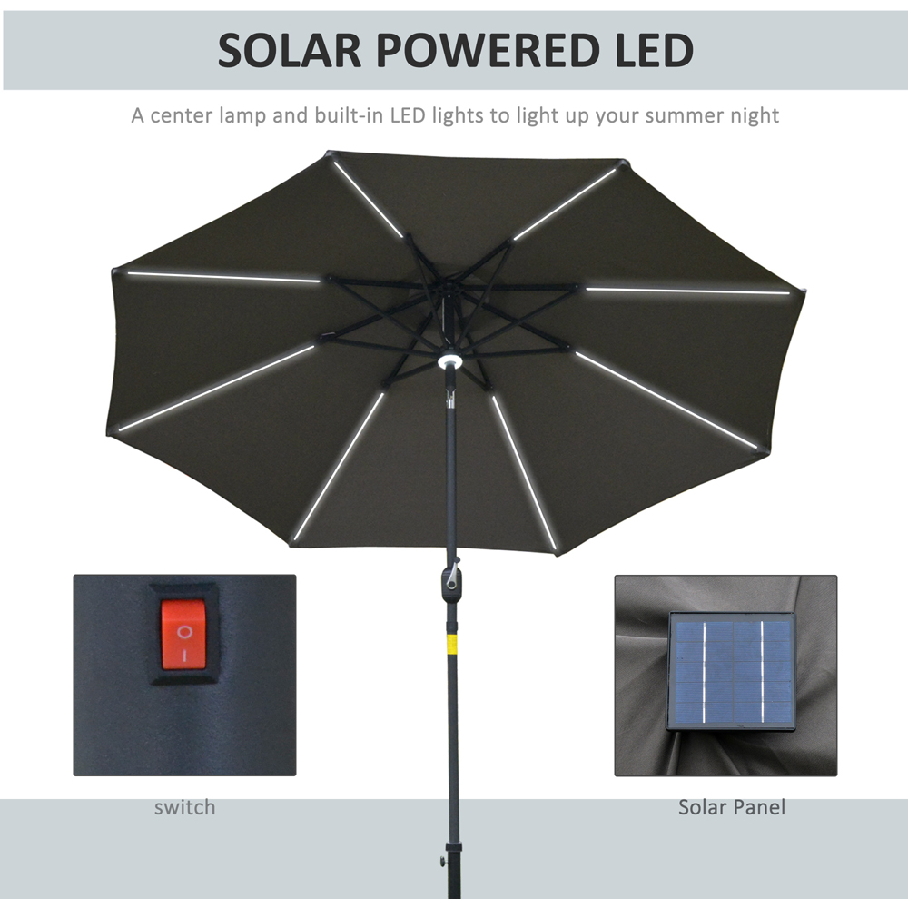 Outsunny Grey Solar LED Crank and Tilt Parasol 2.7m Image 4