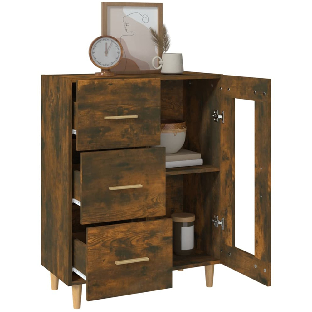 vidaXL Single Glass Door 3 Drawer Smoked Oak Sideboard Image 4