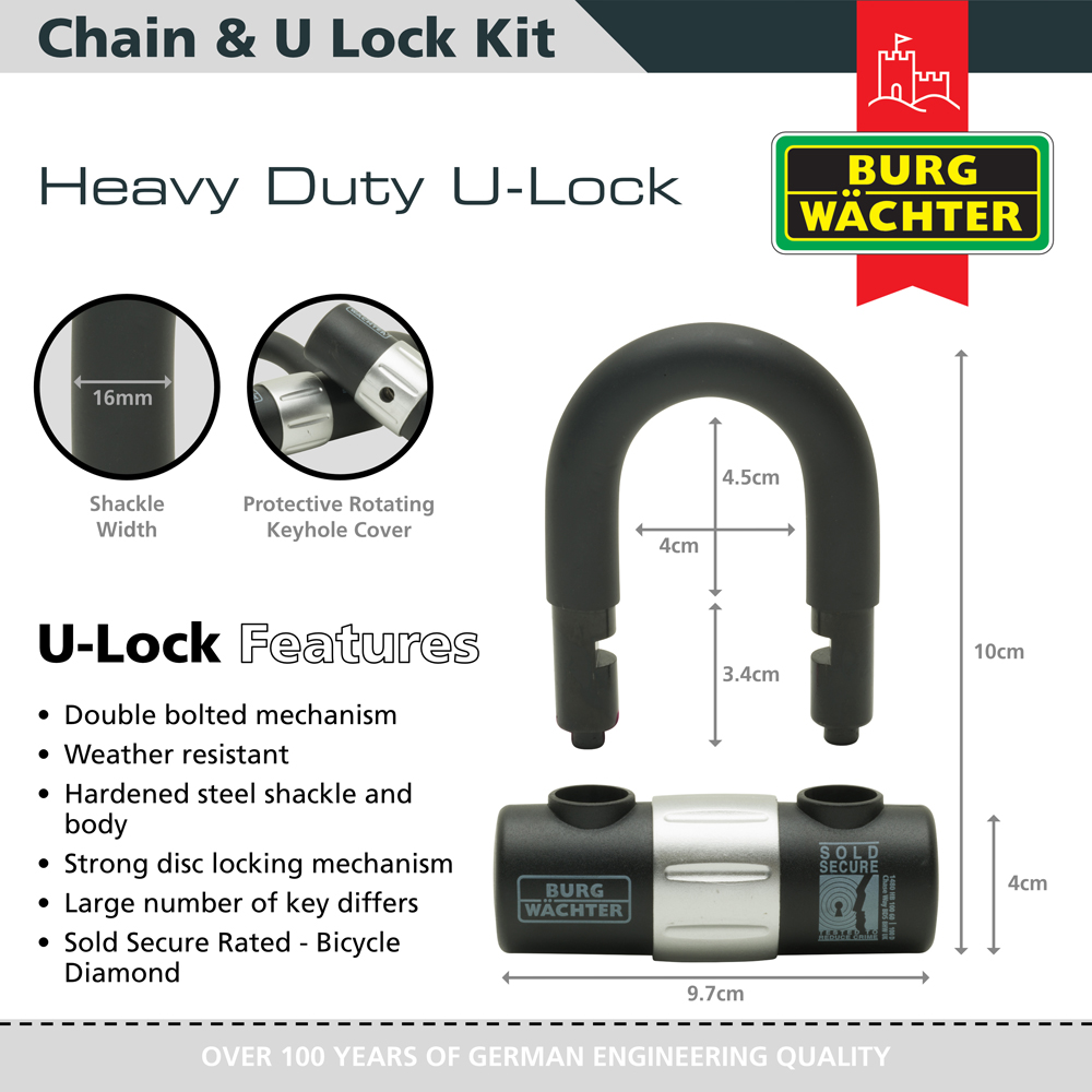 Burg-Wachter 1.5m Sold Secure Chain, Lock and Ground Anchor Kit Bike Lock Image 5