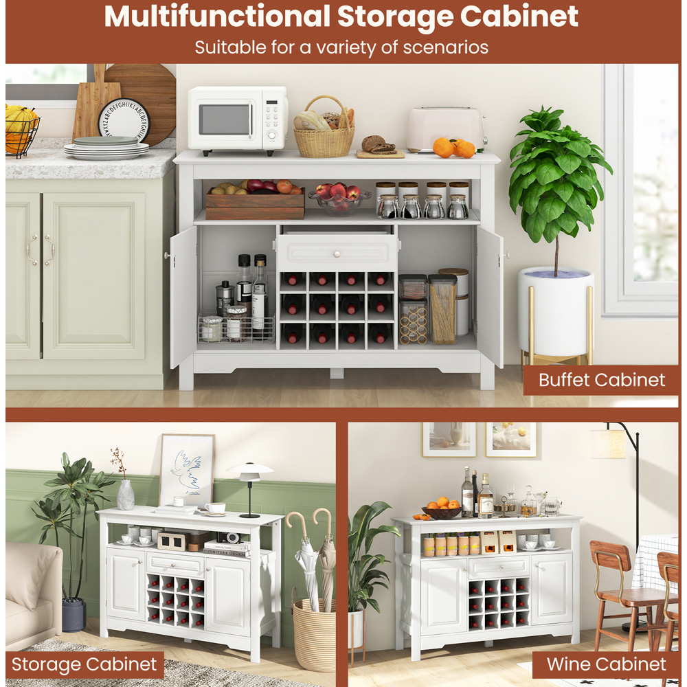 Costway 2 Door Single Drawer Single Shelf White Storage Cabinet with Wine Rack Image 7