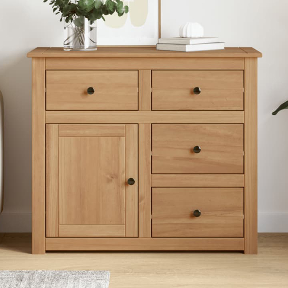 vidaXL Single Door 4 Drawer Solid Wood Pine Sideboard Image 1