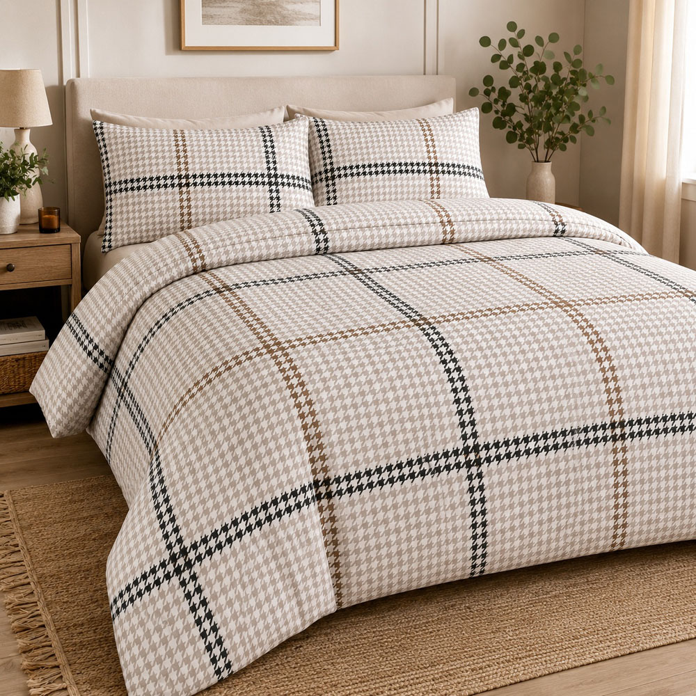 Smart Living Single Natural Houndstooth Check Duvet Set Image 1