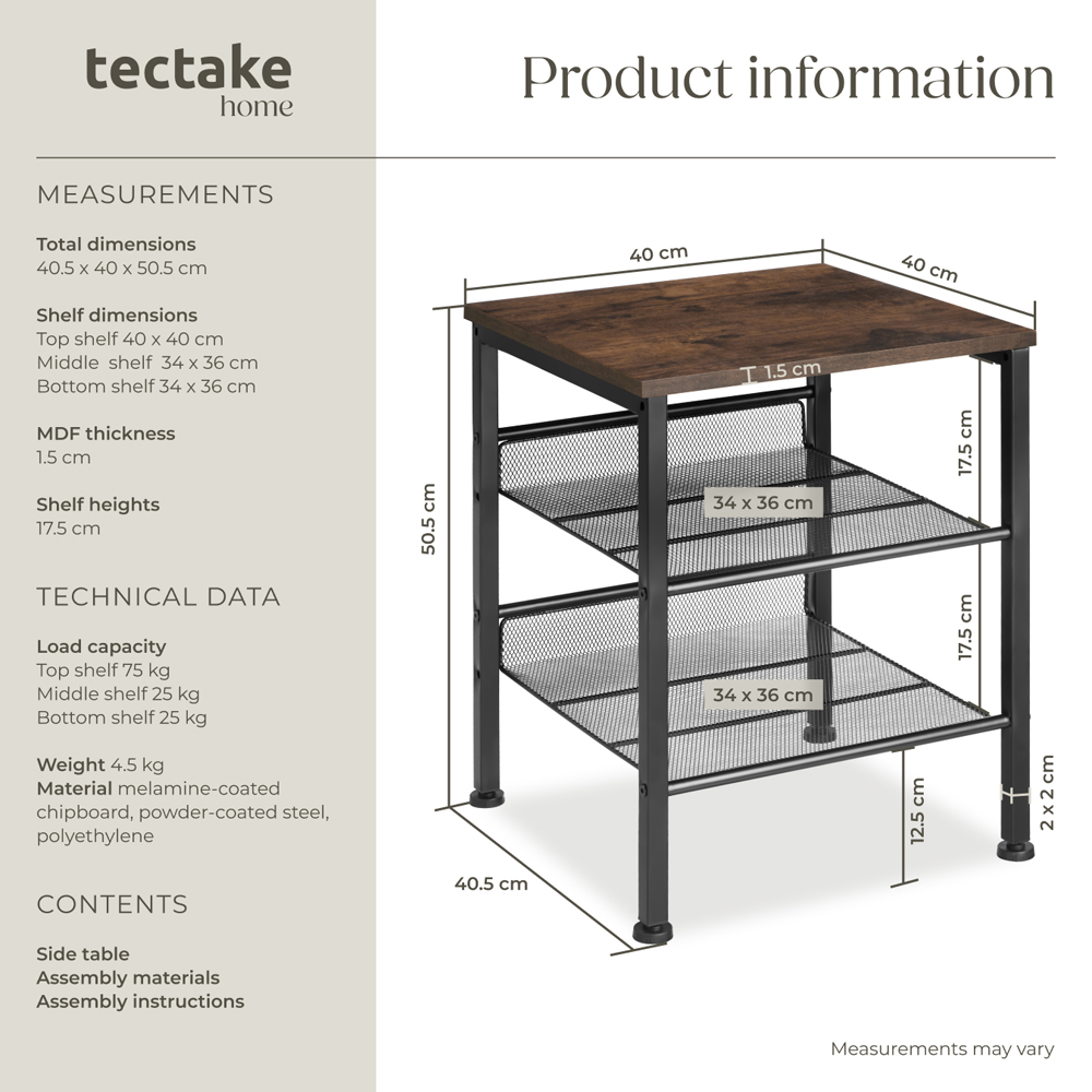 tectake Lincoln 2 Grid Shelf Dark Wood Bedside Table Image 9