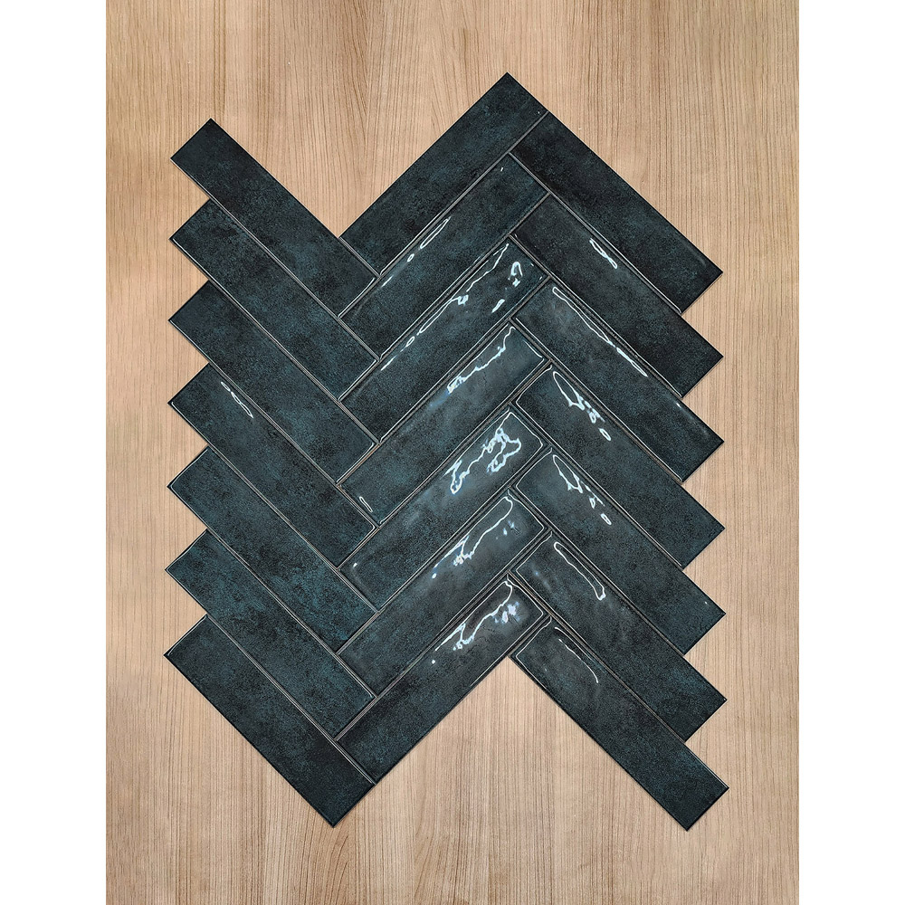 Top Ceramics Dark Blue Gloss Flat Bumpy Metro Ceramic Wall Tile 300 x 75mm Image 4