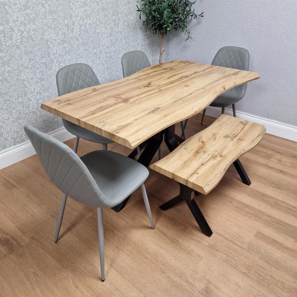 Portland 6 Seater Gem Pattern Wooden Tabletop Dining Bench Set Grey Image 5