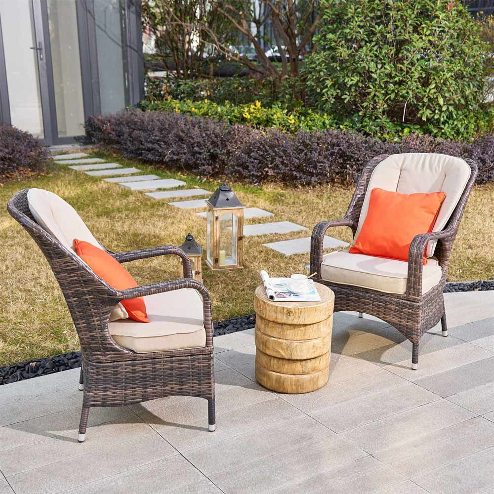 Direct Wicker Set of 2 Brown Rattan Garden Chairs with Wooden Composite Side Table Image 4